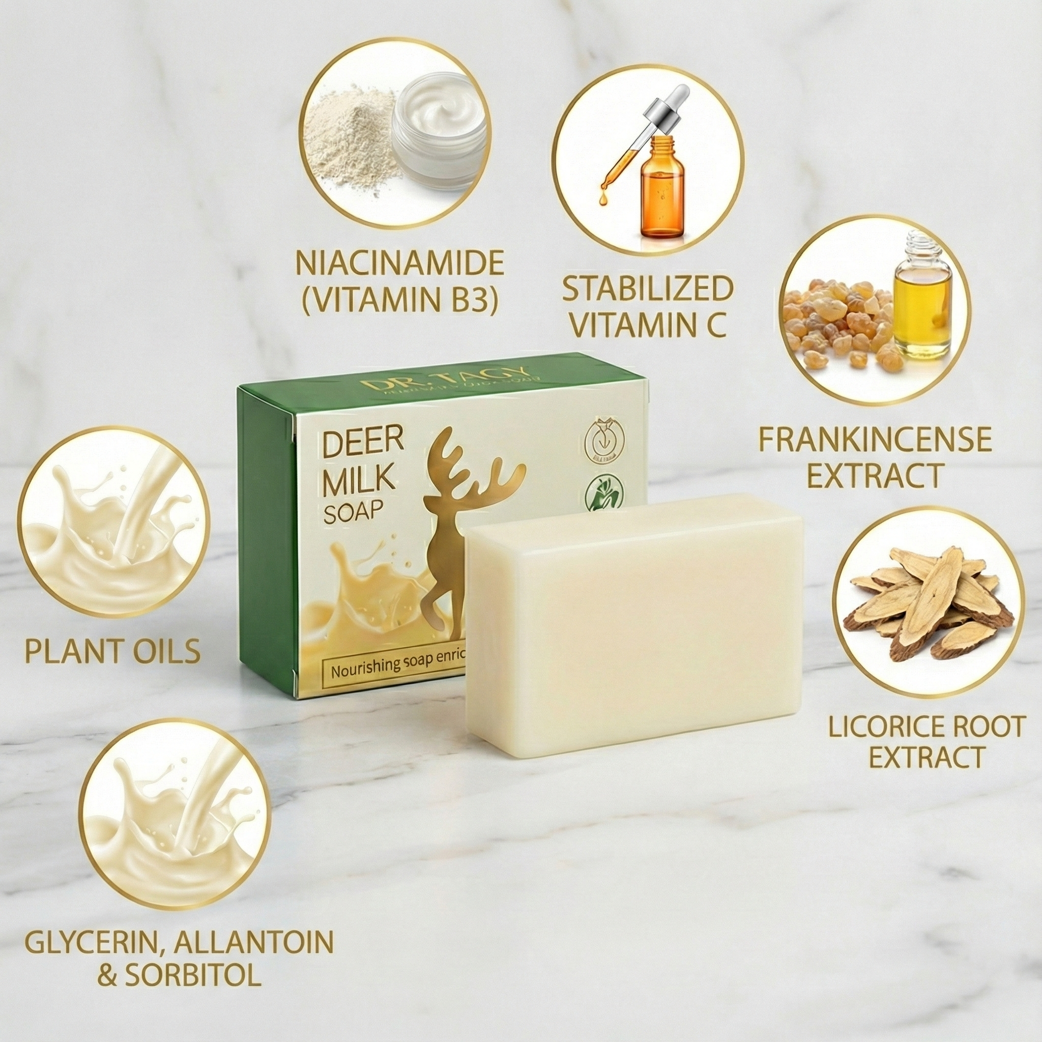 Deer Milk Soap by DR TAGY – Natural Brightening & Moisturizing Luxury Bar